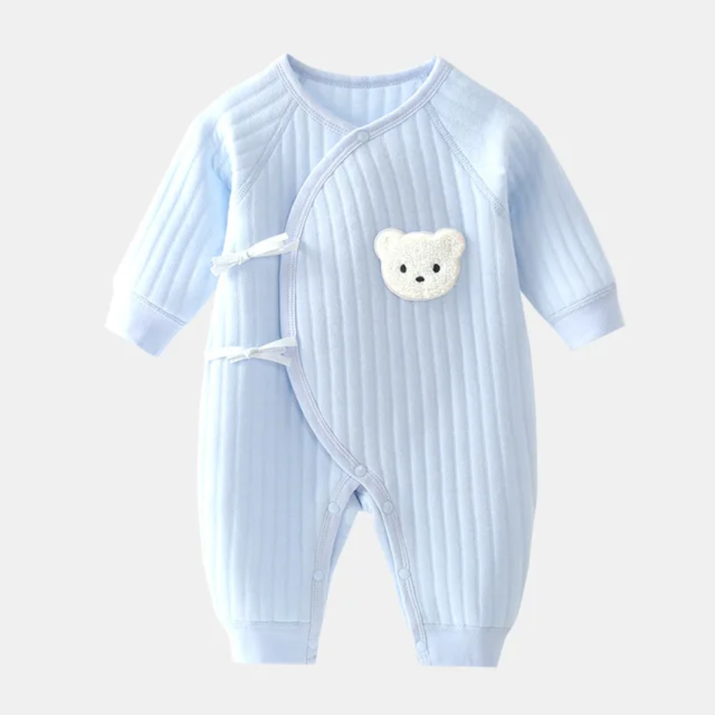 Baby Ribbed Cotton Romper with Hat – Soft Blue Wrap Snap Onesie (Newborn–6M)