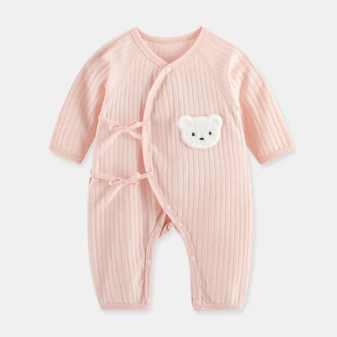 Baby Girl Ribbed Cotton Romper with hat – Wrap Closure, Blush Pink